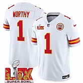 Men & Women & Youth Kansas City Chiefs #1 Xavier Worthy White 2025 Super Bowl LIX Patch F.U.S.E. Vapor Limited Stitched Jersey,baseball caps,new era cap wholesale,wholesale hats